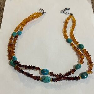 Jay King Amber and Turquoise Beaded Necklace